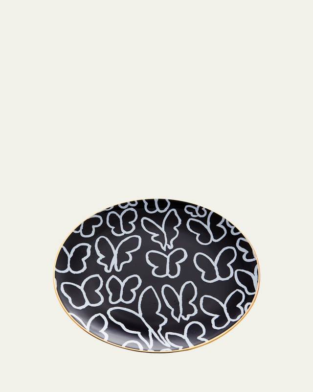 Butterfly Dinner Plate with Gold Rim - Black